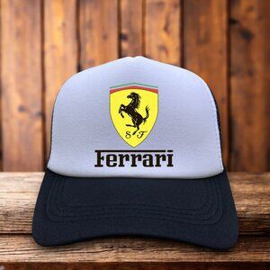 Ferrari Mens Trucker Hat Black Snapback 1929 Vintage Logo Luxury Car Ball Cap